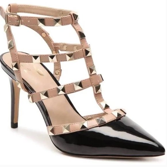 KAITLYN PAN Shoes - Kaitlyn Pan Rock Stud Cage Kitten Heels Size 8.5 Women's